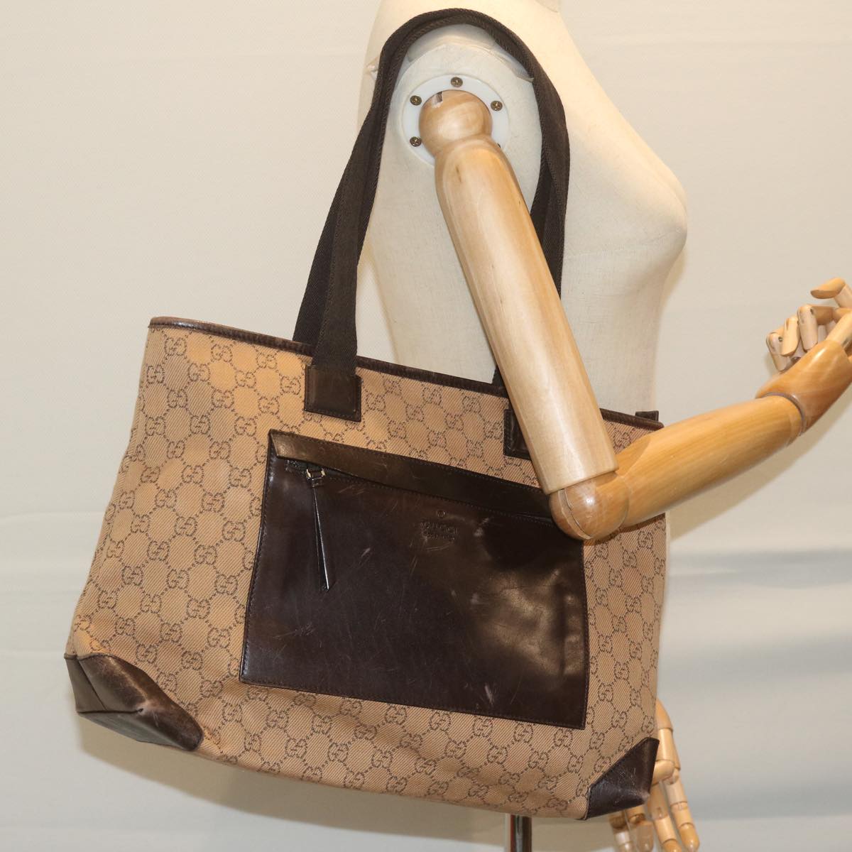 GUCCI GG Canvas Tote Bag Brown Auth 61657