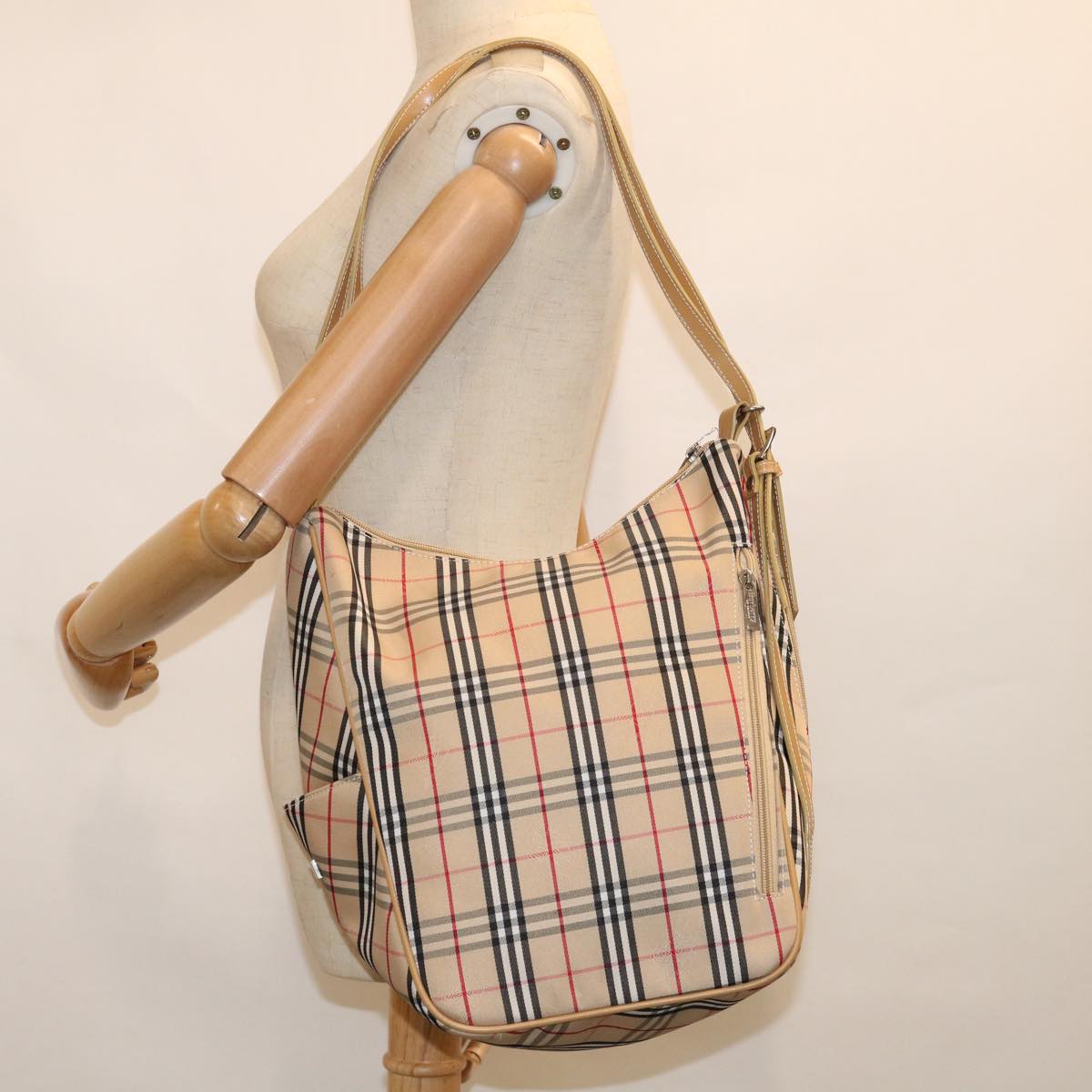 BURBERRY Nova Check Blue Label Tote Bag Canvas Beige Auth 61833