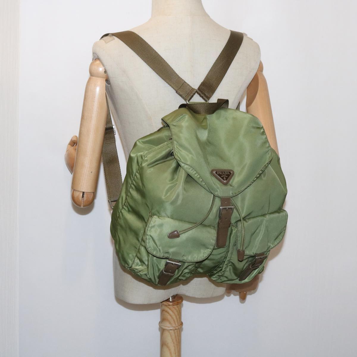 PRADA Backpack Nylon Khaki Auth 61837