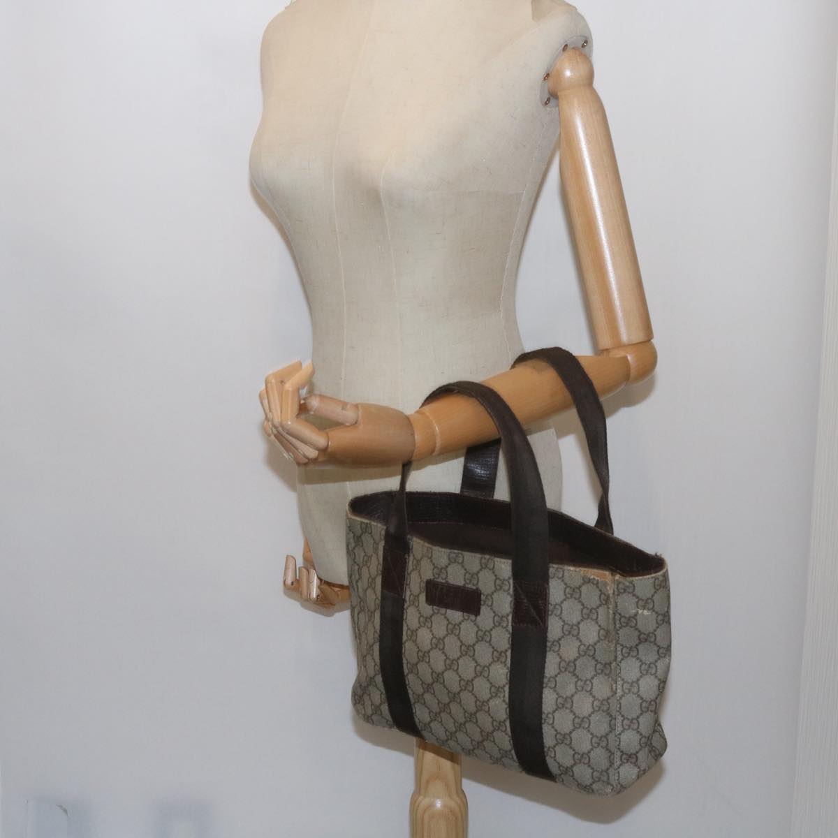 GUCCI GG Supreme Hand Bag PVC Leather Beige 141976 Auth 61845