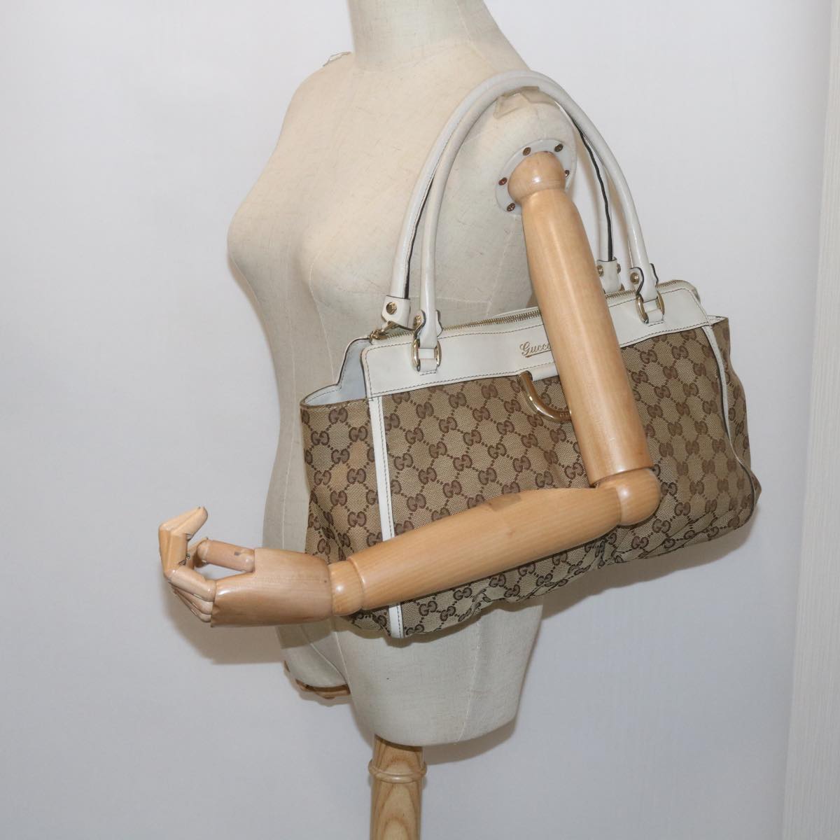 GUCCI GG Canvas Tote Bag Beige 189831 Auth 61851