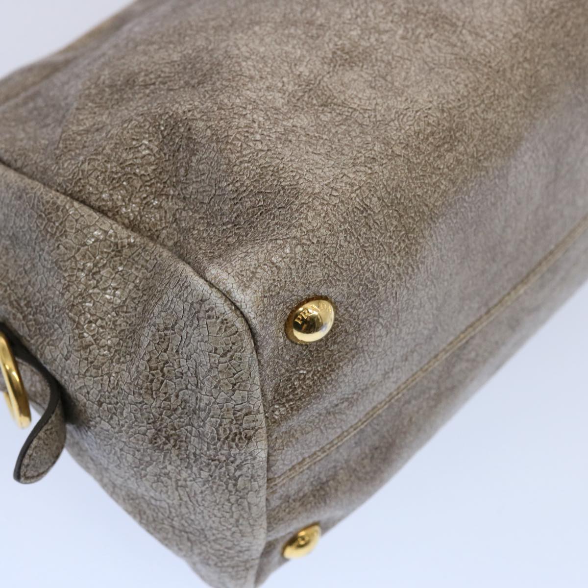 PRADA Tote Bag Leather Beige Auth 61880