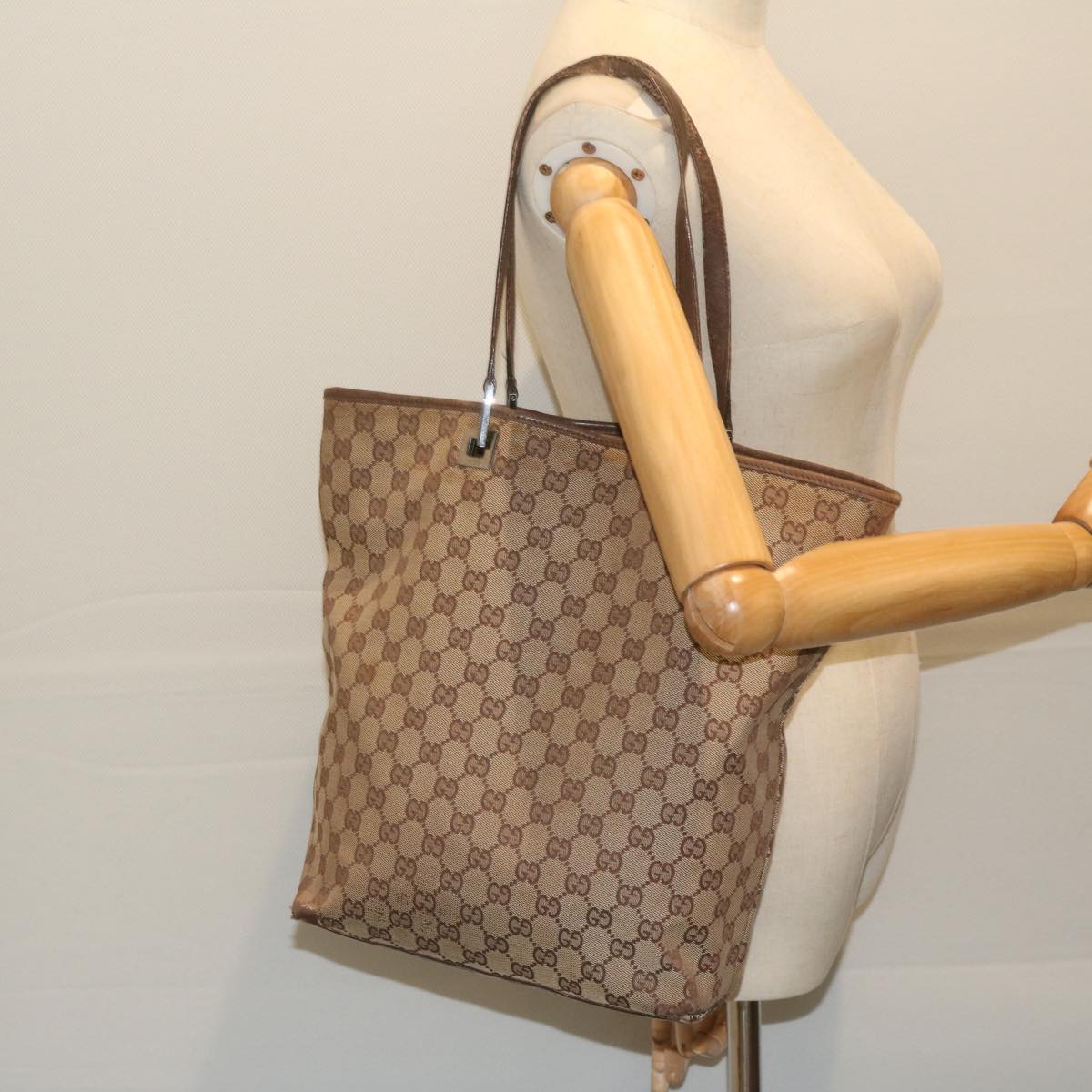 GUCCI GG Canvas Tote Bag Beige 31243 Auth 61956