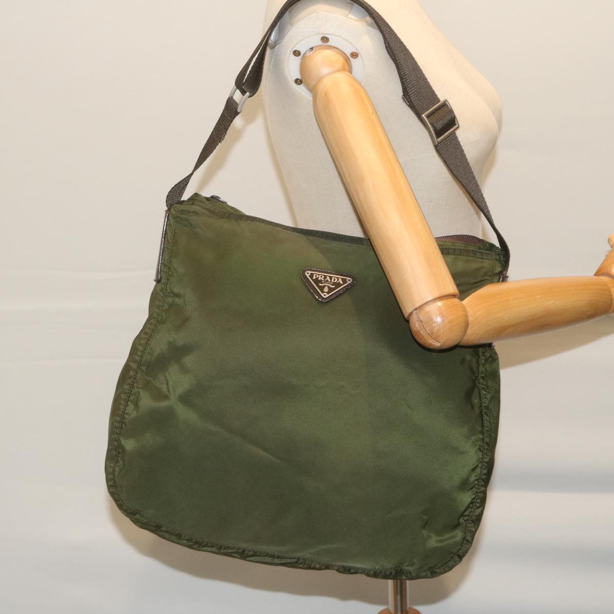 PRADA Shoulder Bag Nylon Khaki Auth 62076