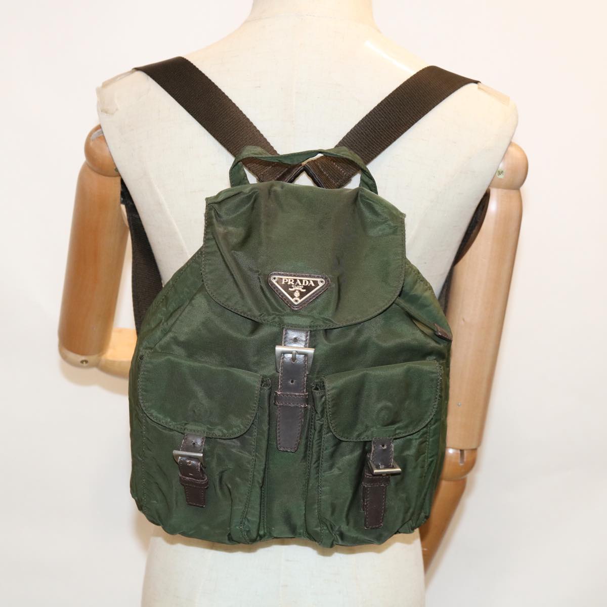 PRADA Backpack Nylon Khaki Auth 62079