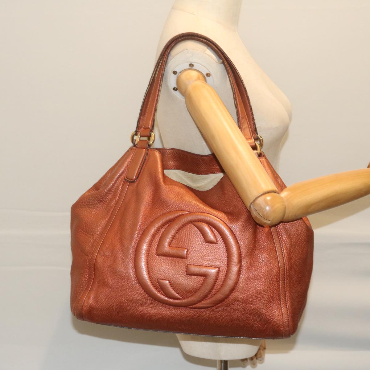 GUCCI Soho Tote Bag Leather Bronze 282309 Auth 62081