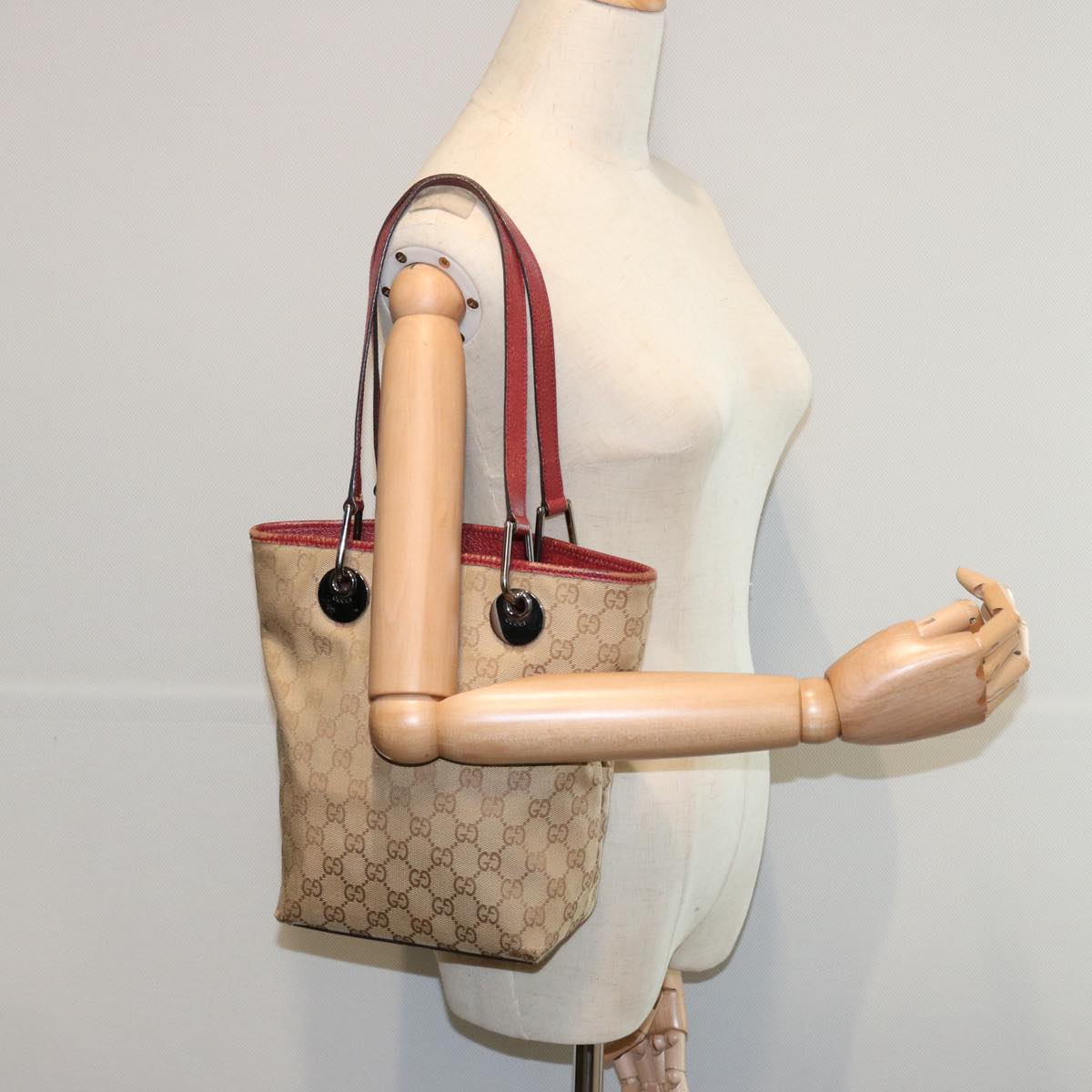 GUCCI GG Canvas Tote Bag Beige 120840 Auth 62102