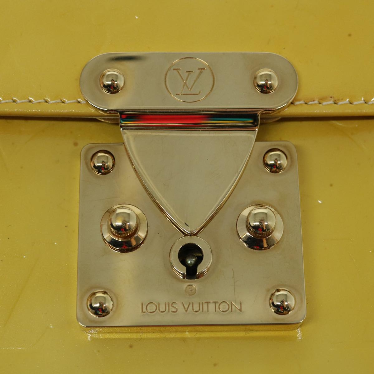 LOUIS VUITTON Monogram Vernis Spring Street Bag Lime Yellow M91068 LV Auth 62187