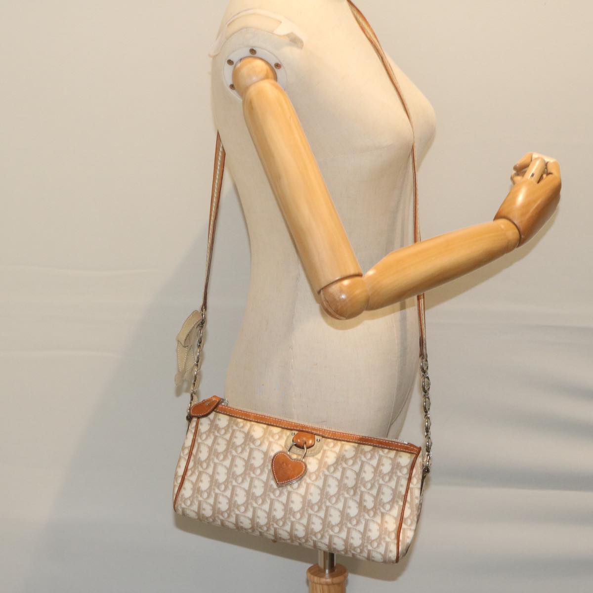 Christian Dior Trotter Romantic Shoulder Bag Beige 03 BO 1006 Auth 62190