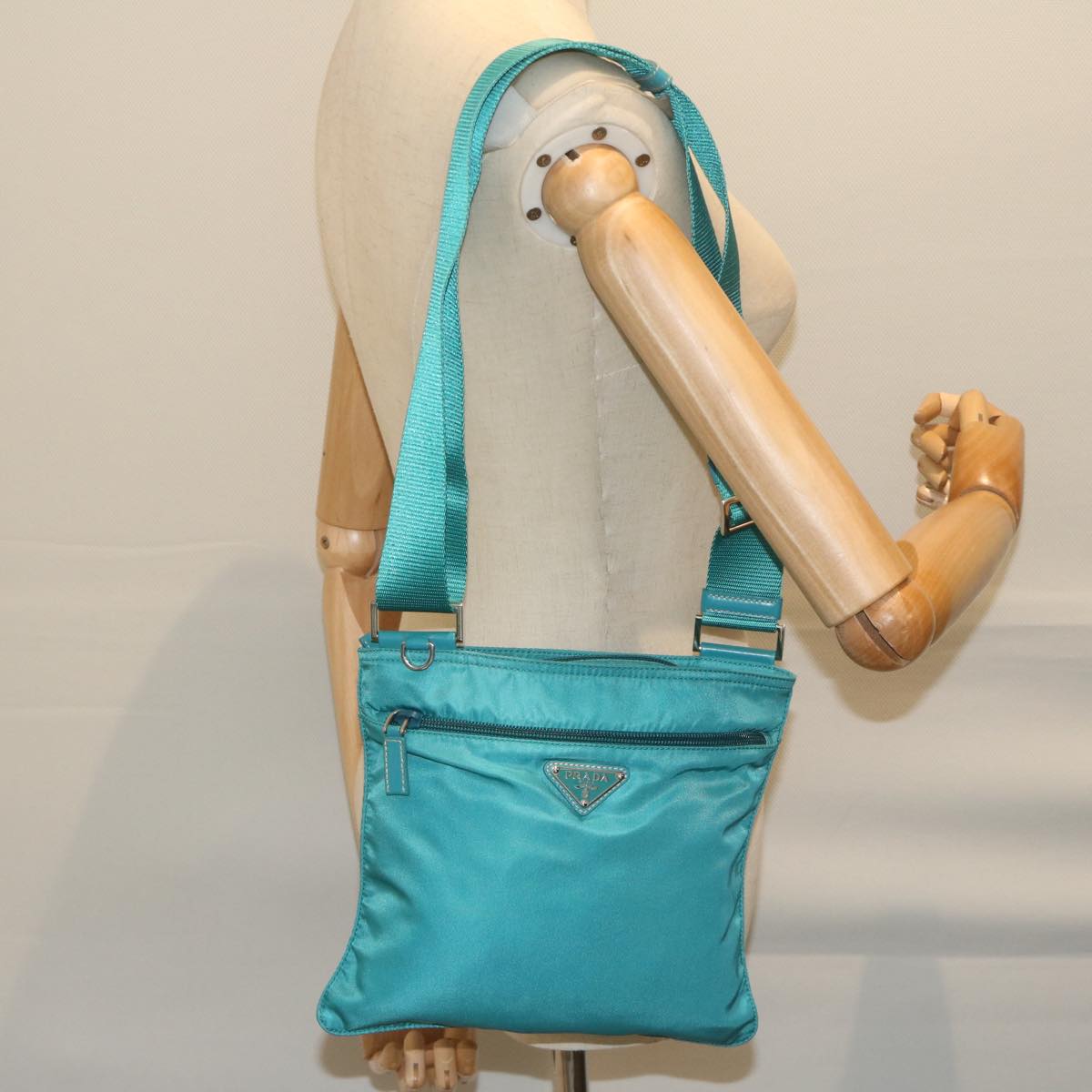 PRADA Shoulder Bag Nylon Turquoise Blue Auth 62238