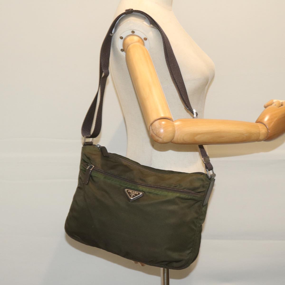 PRADA Shoulder Bag Nylon Khaki Auth 62330