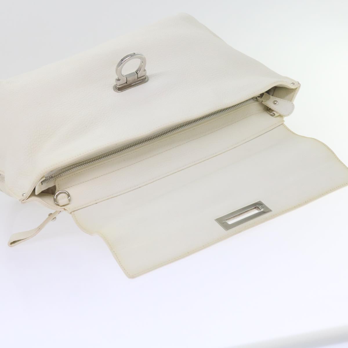 Salvatore Ferragamo Gancini Hand Bag Leather 2way White Auth 62345