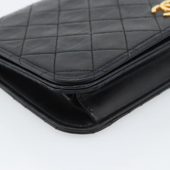 CHANEL Matelasse Chain Shoulder Bag Lamb Skin Black CC Auth 62395