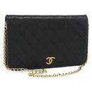 CHANEL Matelasse Chain Shoulder Bag Lamb Skin Black CC Auth 62395-22