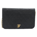 CHANEL Matelasse Chain Shoulder Bag Lamb Skin Black CC Auth 62395-1