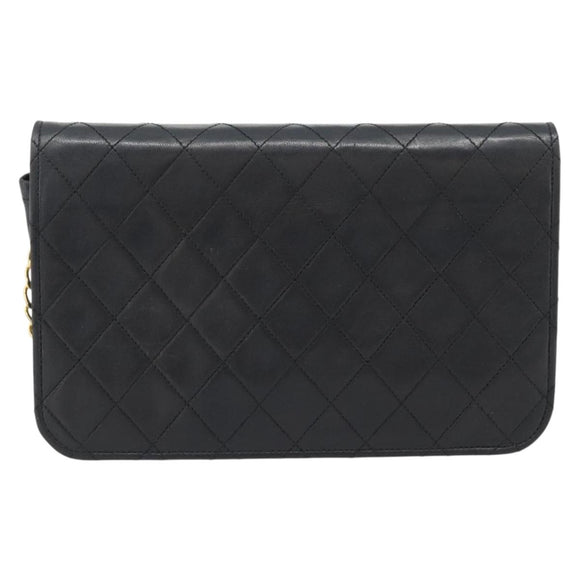 CHANEL Matelasse Chain Shoulder Bag Lamb Skin Black CC Auth 62395
