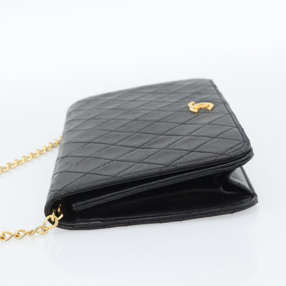 CHANEL Matelasse Chain Shoulder Bag Lamb Skin Black CC Auth 62395