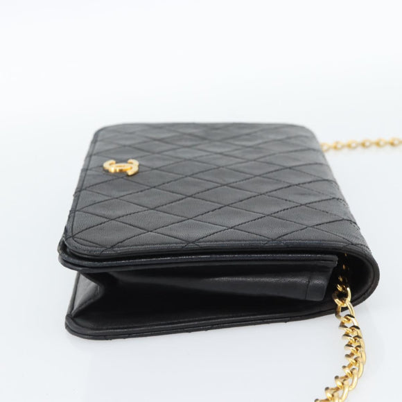 CHANEL Matelasse Chain Shoulder Bag Lamb Skin Black CC Auth 62395