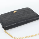 CHANEL Matelasse Chain Shoulder Bag Lamb Skin Black CC Auth 62395-4