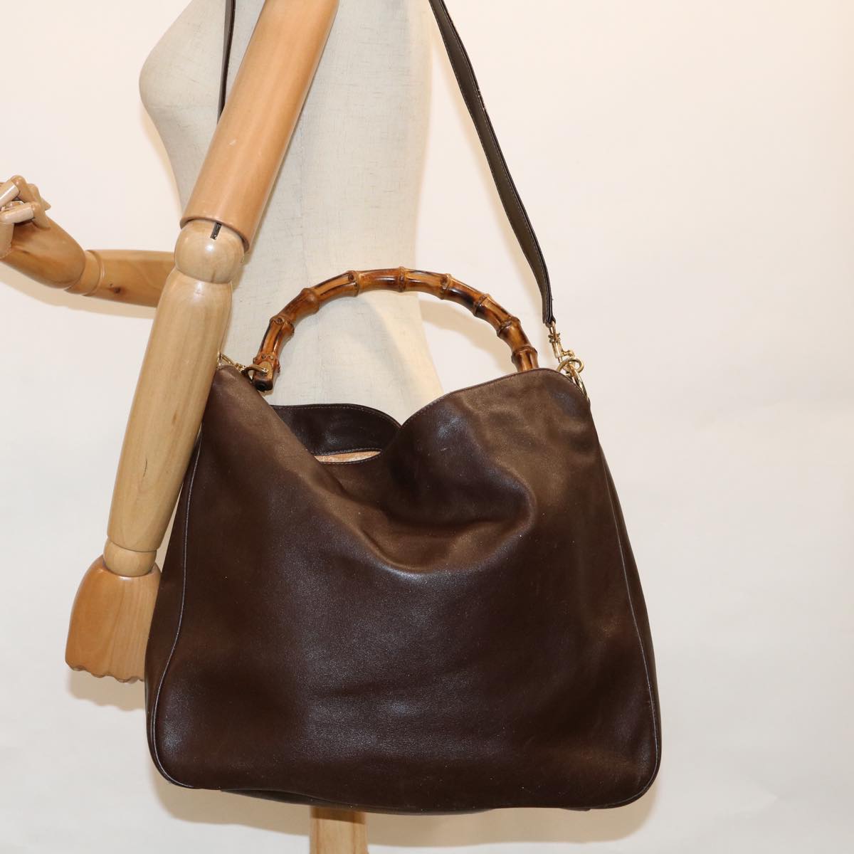 GUCCI Bamboo Shoulder Bag Leather 2way Brown Auth 62427