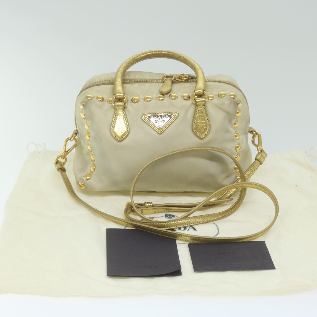 PRADA Hand Bag Nylon 2way Cream Auth 62489