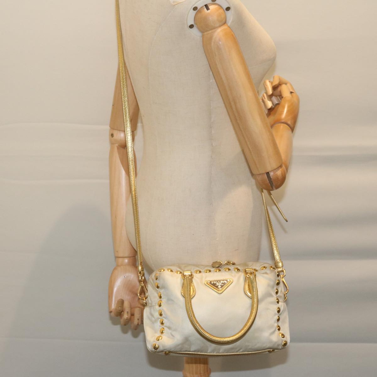 PRADA Hand Bag Nylon 2way Cream Auth 62489