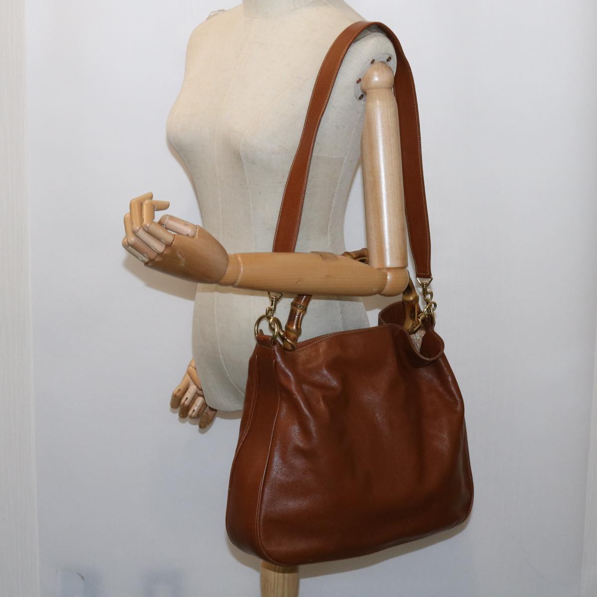 GUCCI Bamboo Shoulder Bag Leather Brown Auth 62529