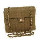 CHANEL Chain Shoulder Bag Canvas Brown CC Auth 62565A-1