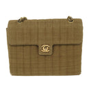 CHANEL Ketten-Schultertasche Canvas Braun CC Auth 62565A-13