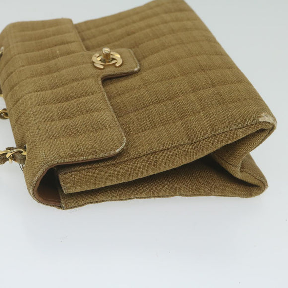 CHANEL Ketten-Schultertasche Canvas Braun CC Auth 62565A