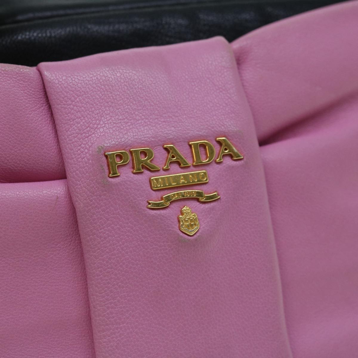 PRADA Ribbon Shoulder Bag Leather Pink Black Auth 62657