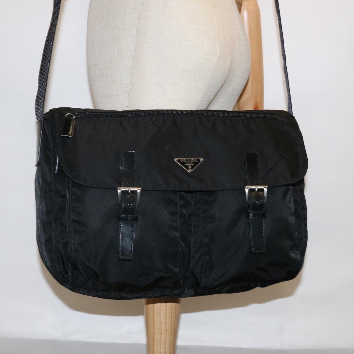 PRADA Shoulder Bag Nylon Black Auth 62845