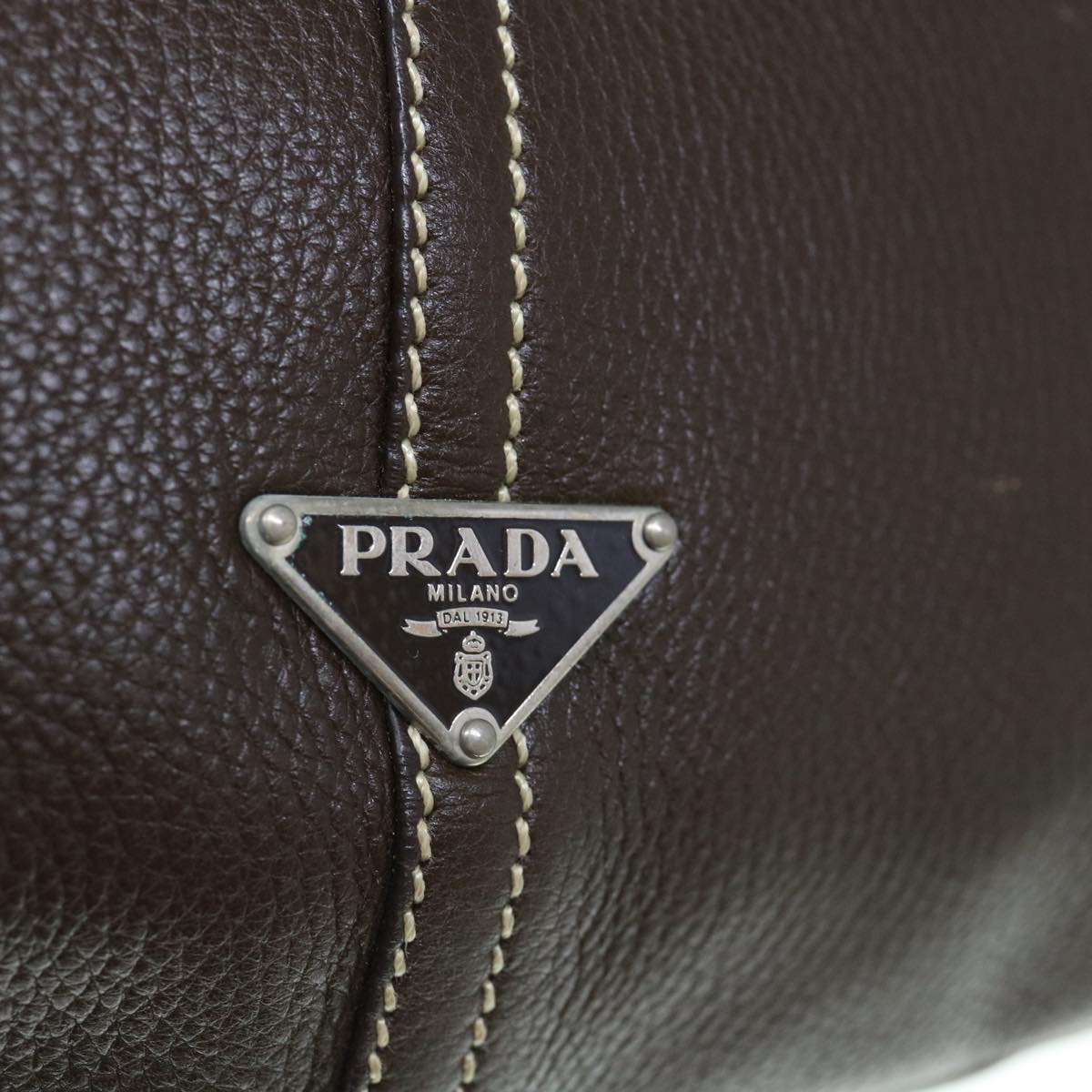 PRADA Shoulder Bag Leather Dark Brown Auth 62933