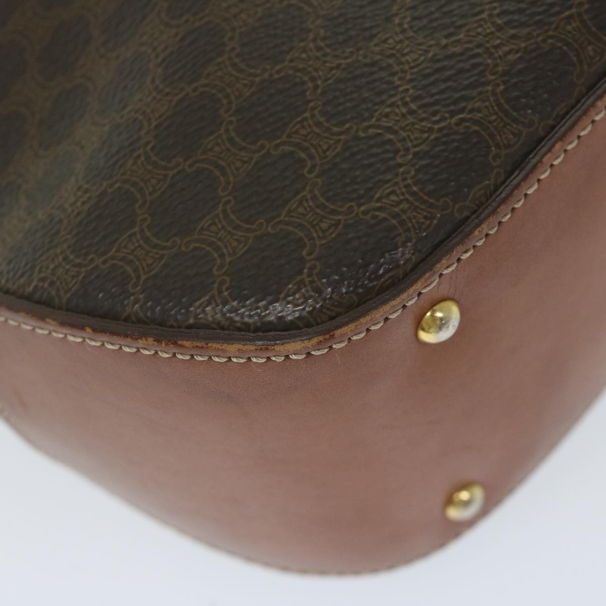 CELINE Macadam Canvas Hand Bag PVC Leather 2way Brown Auth 62941