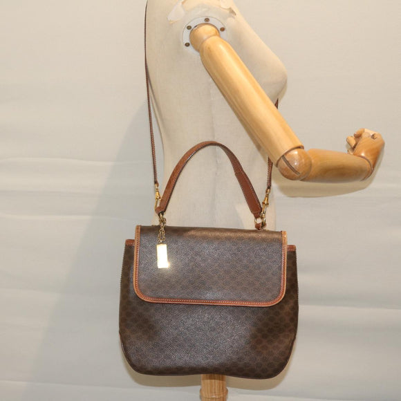 CELINE Macadam Canvas Handtasche PVC-Leder 2-Wege Braun Auth 62941