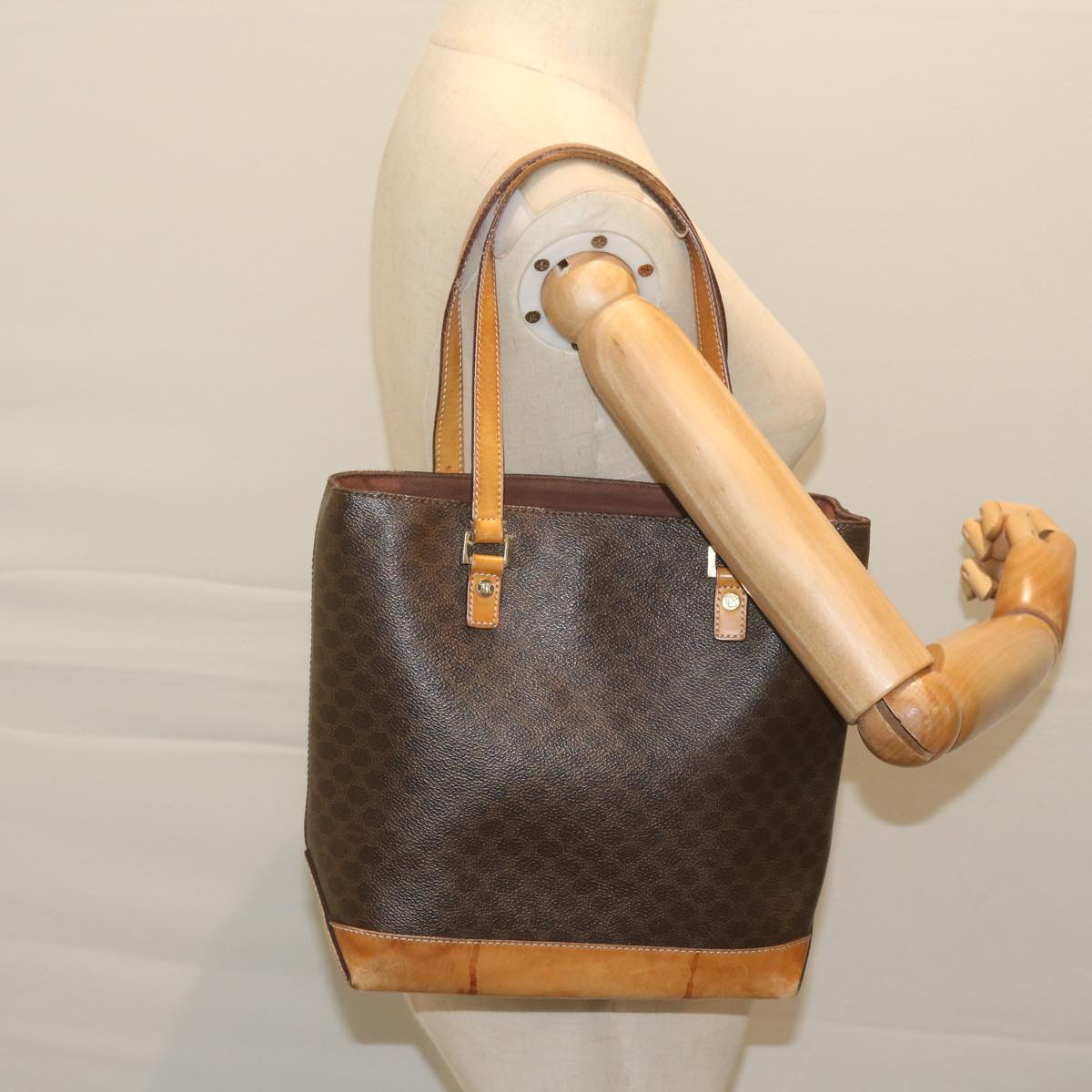 CELINE Macadam Canvas Shoulder Bag PVC Leather Brown Auth 62944