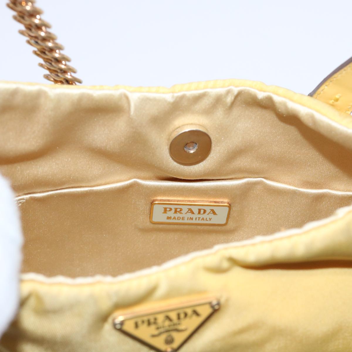 PRADA Chain Shoulder Bag Nylon Yellow Auth 63153