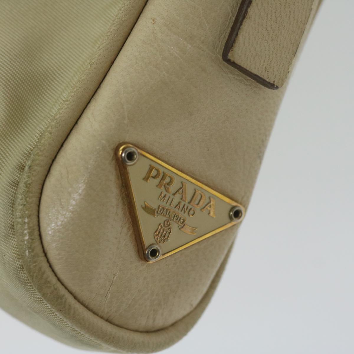 PRADA Hand Bag Nylon Cream Auth 63161