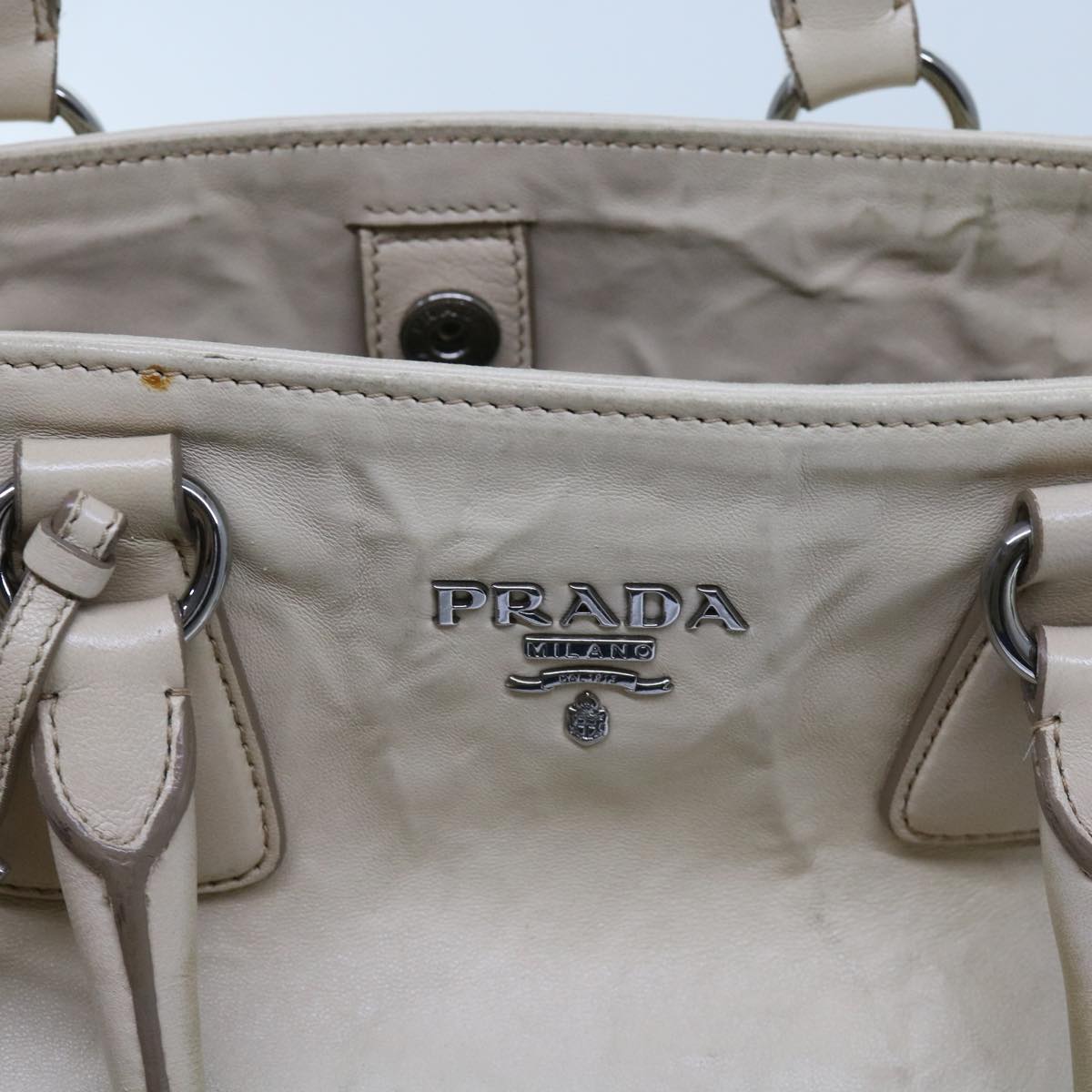 PRADA Hand Bag Leather 2way Beige Auth 63197