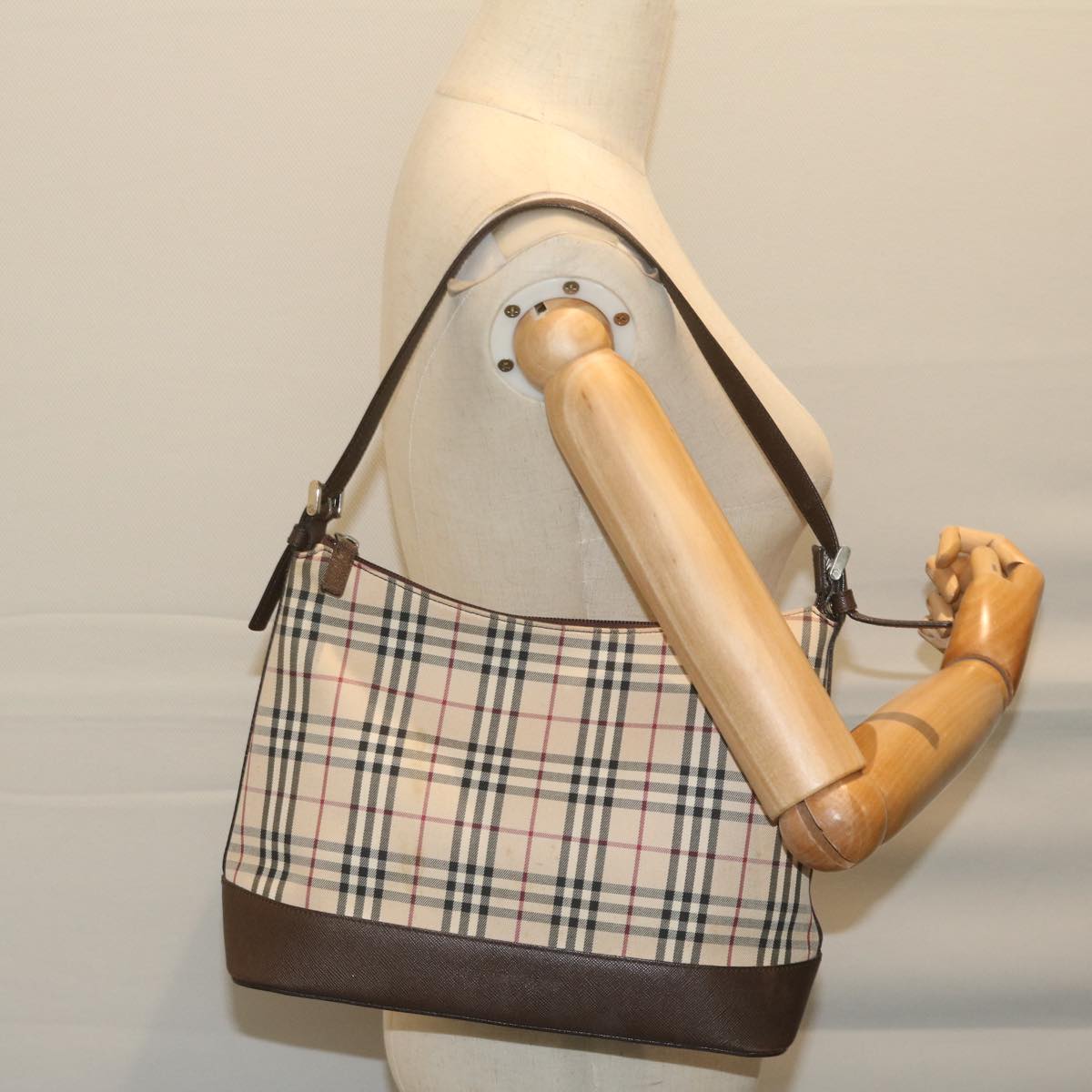 BURBERRY Nova Check Shoulder Bag Canvas Beige Brown Auth 63318