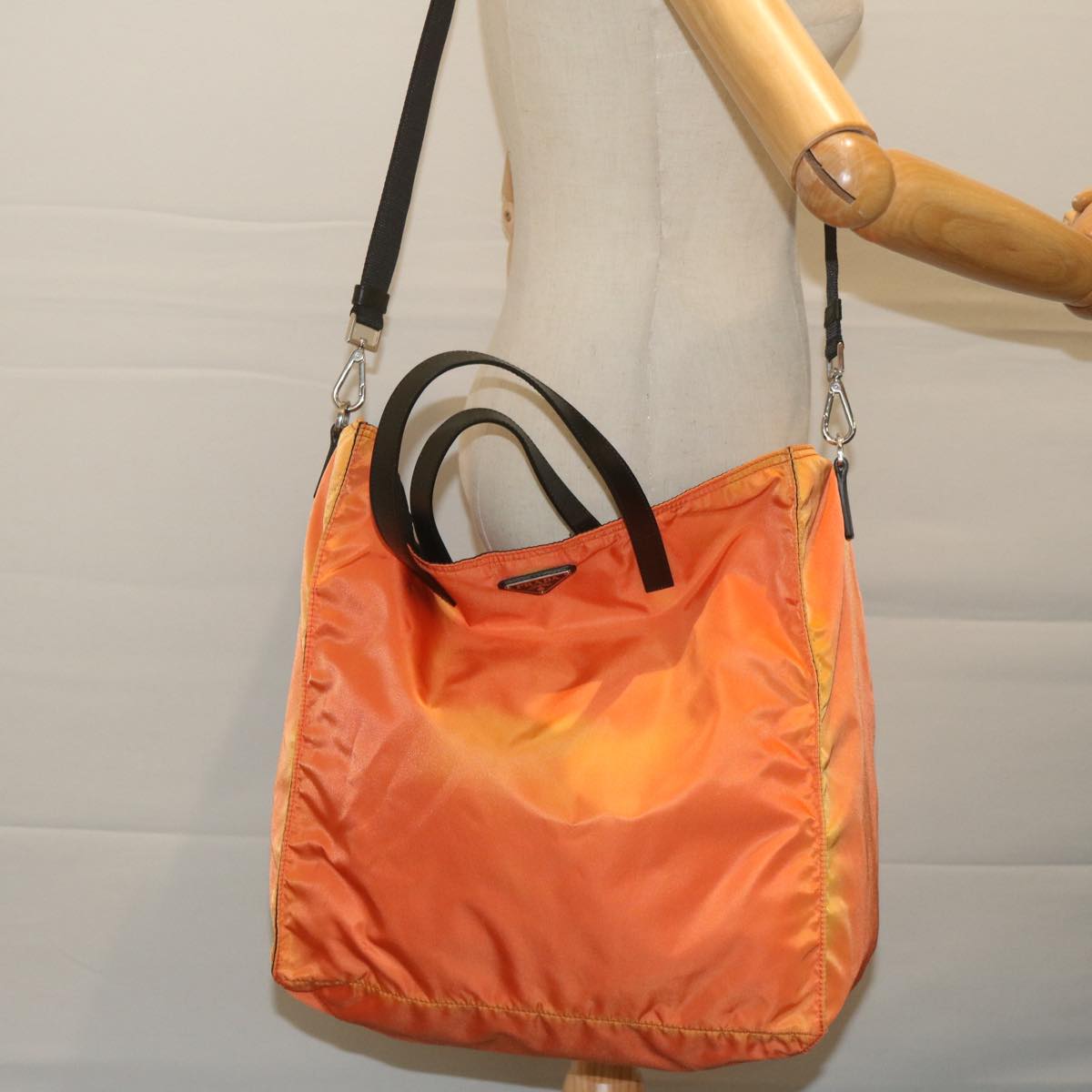 PRADA Tote Bag Nylon 2way Orange Auth 63385