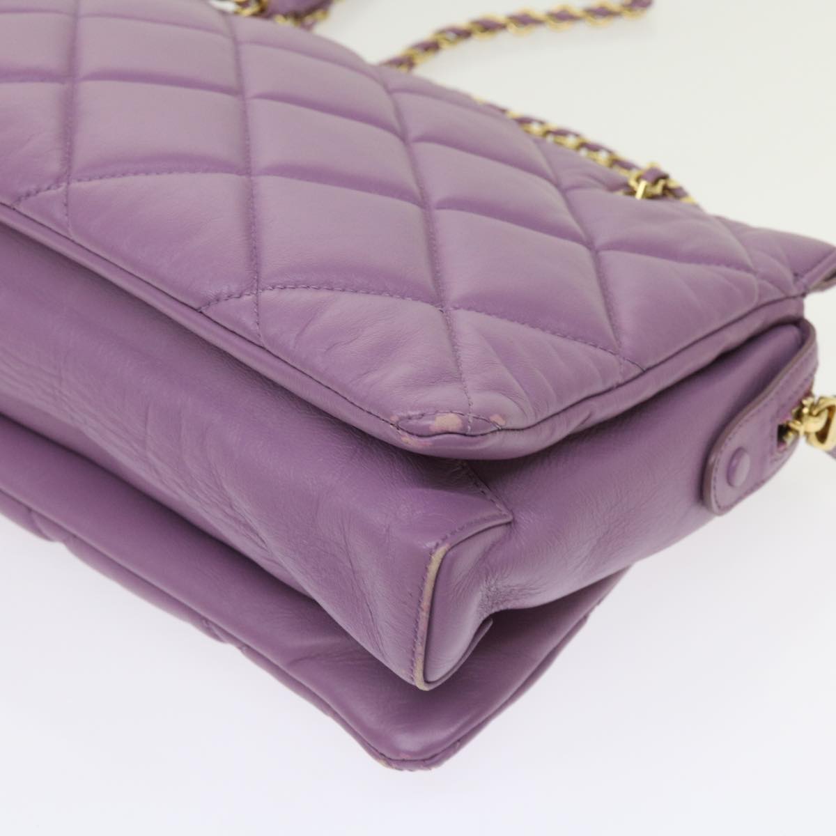 Salvatore Ferragamo Chain Shoulder Bag Leather Purple Auth 63439