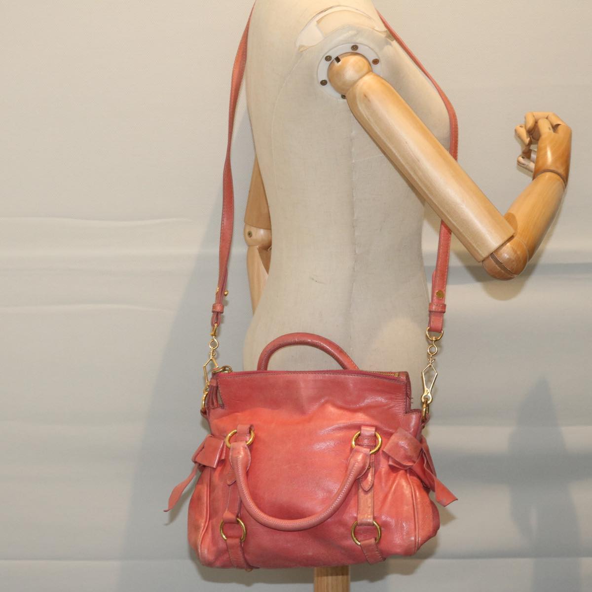 Miu Miu Hand Bag Leather 2way Pink Auth 63445