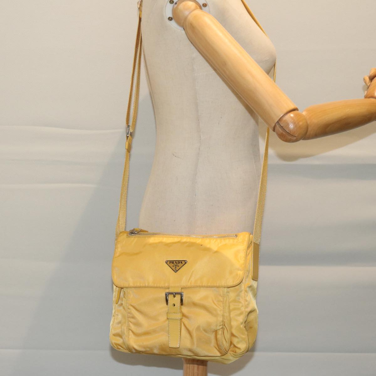 PRADA Shoulder Bag Nylon Yellow Auth 63526