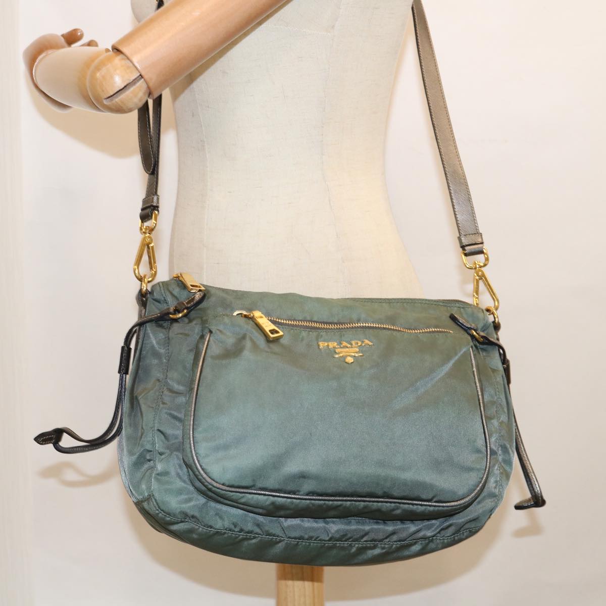 PRADA Shoulder Bag Nylon Green Auth 63530