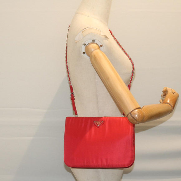 PRADA Chain Shoulder Bag Nylon Red Auth 63571