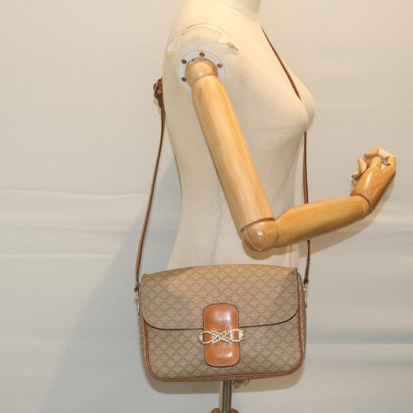 CELINE Macadam Canvas Shoulder Bag Beige Auth 63574
