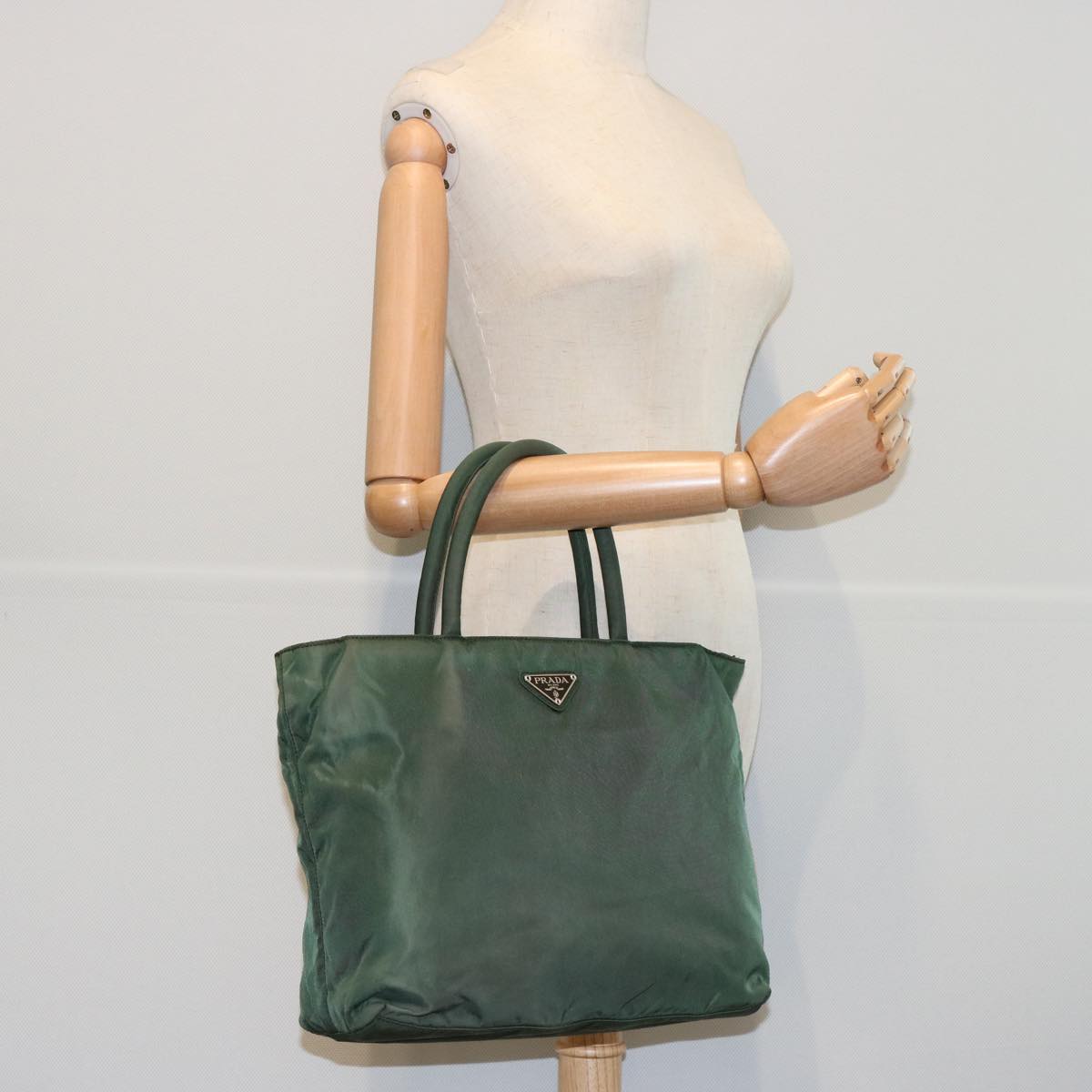 PRADA Hand Bag Nylon Green Auth 63631