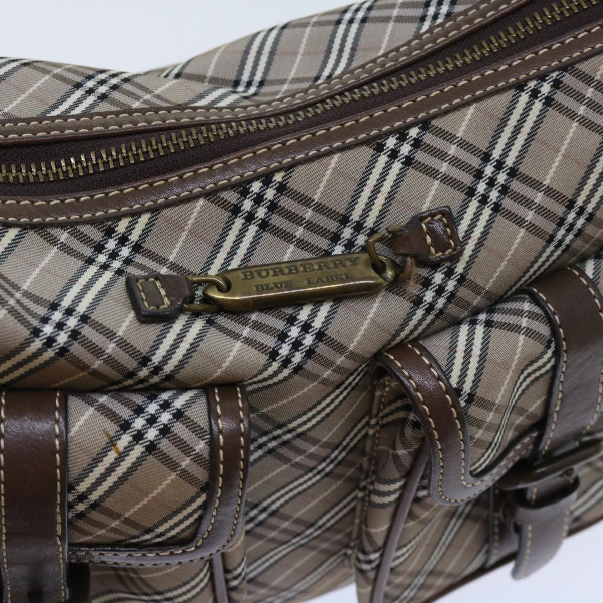 BURBERRY Nova Check Blue Label Shoulder Bag Nylon Brown Auth 63696