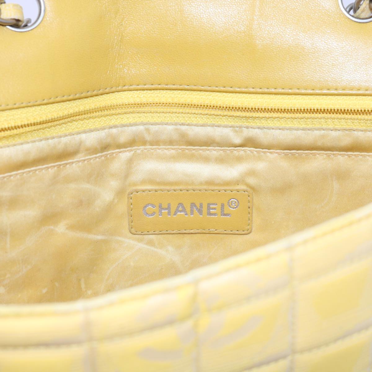 CHANEL Choco Bar New Travel Line Turn Lock Chain Bag Nylon Yellow CC Auth 63801